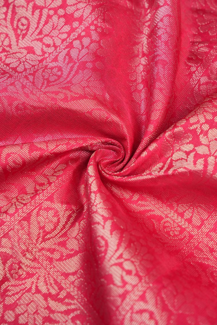 Strawberry Pink Soft Silk Saree with Silver Zari Floral Patterns view 4