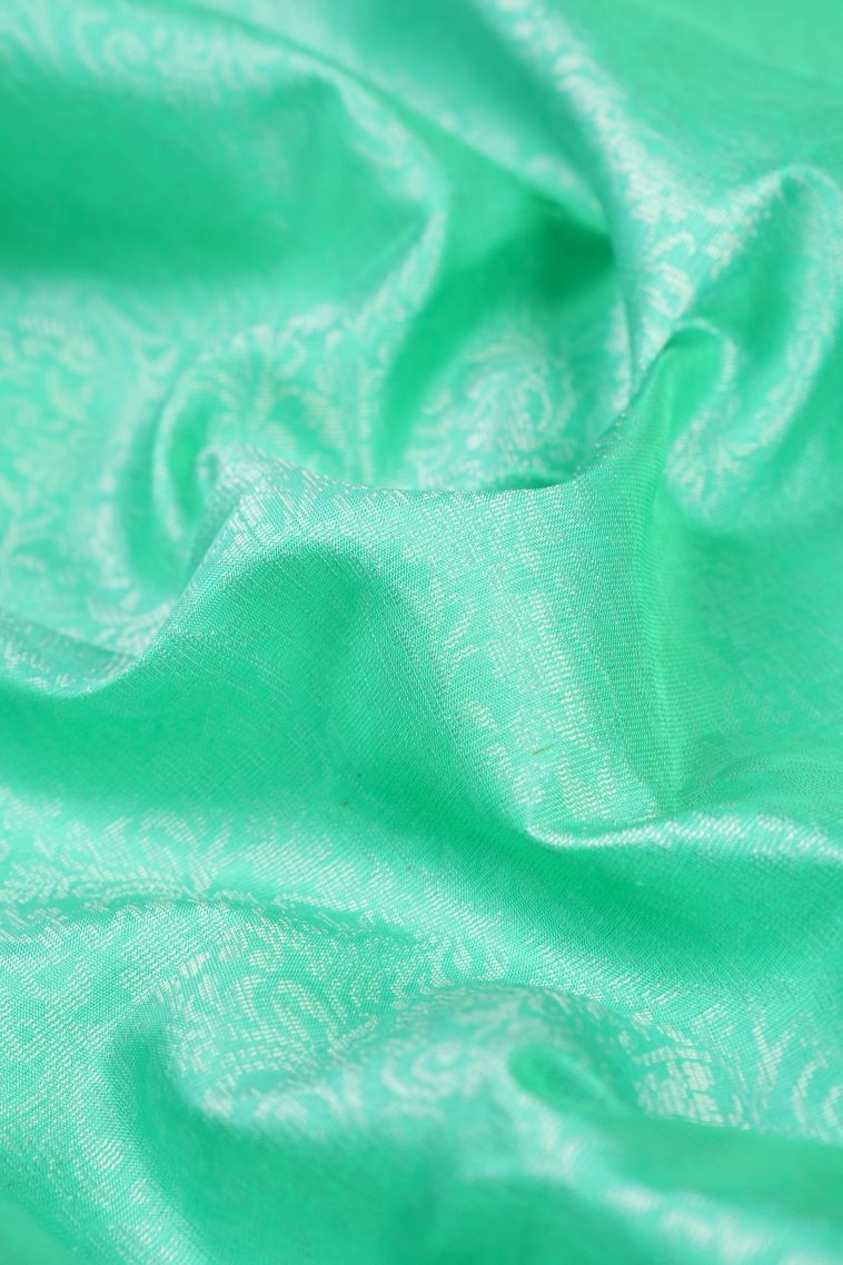 Arctic Blue Soft Silk Saree with Silver Zari Floral Patterns view 4