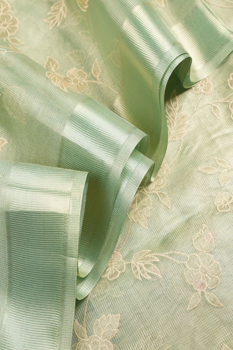 Mint Green Organza Saree with Without Zari Zari Floral Patterns view 4
