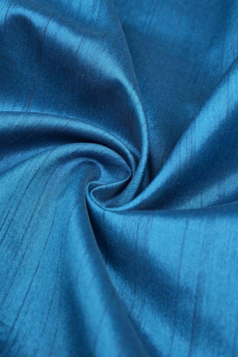Cobalt Blue Tussar Saree with Without Zari Zari Plain view 4
