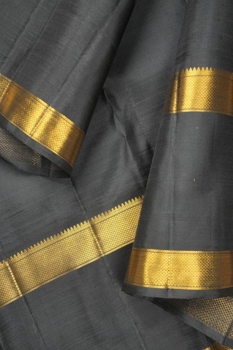 Gold Kanchipuram Silk Sarees with Gold Zari Checks view 3