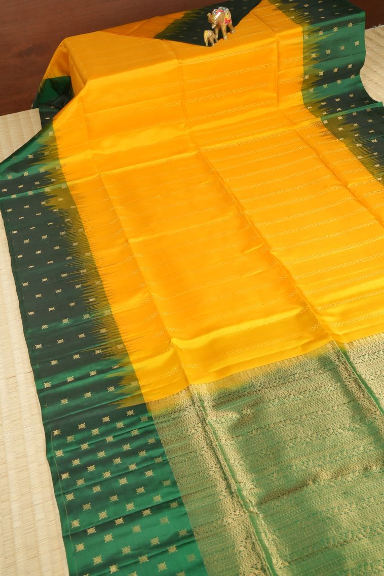 Lemon Yellow Soft Silk Saree with Gold Zari Stripes view 2
