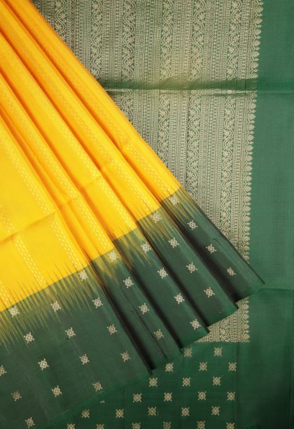 Lemon Yellow Soft Silk Saree with Gold Zari Stripes