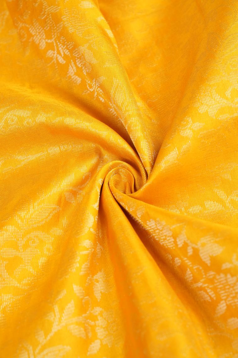 Gold Soft Silk Saree with Silver Zari Floral Patterns view 4