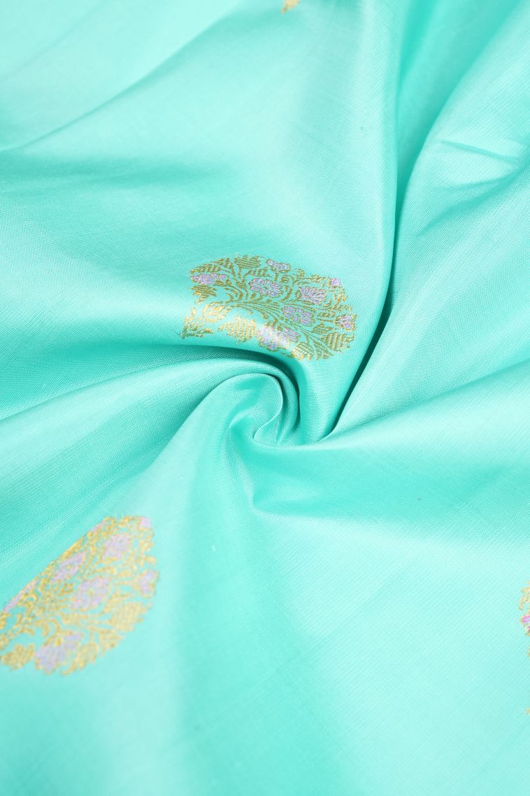 Arctic Blue Kanchipuram Silk Sarees with Gold Zari Buttis (small Dots Or Motifs) view 4