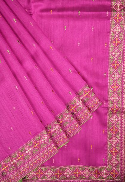 Magenta Purple Tussar Saree with Without Zari Zari Buttis (small Dots Or Motifs)