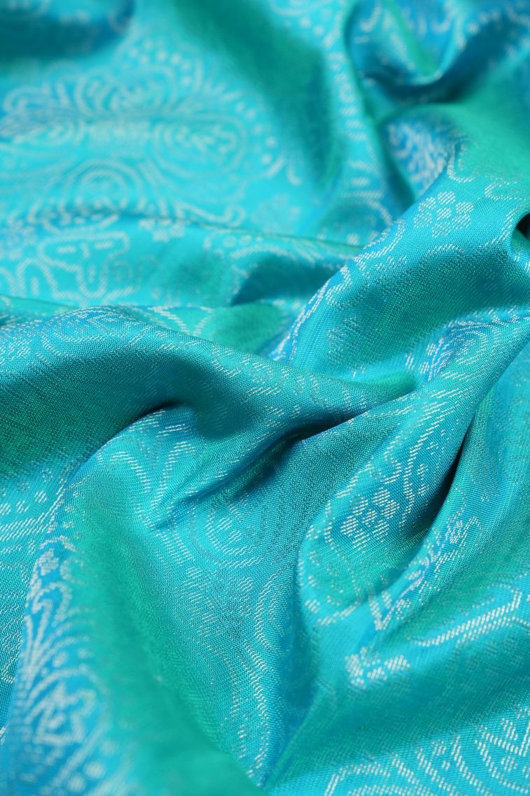 Arctic Blue Soft Silk Saree with Silver Zari Floral Patterns view 4
