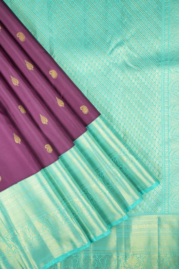 Viola Purple Kanchipuram Silk Sarees with Gold Zari Buttis (small Dots Or Motifs) view 1