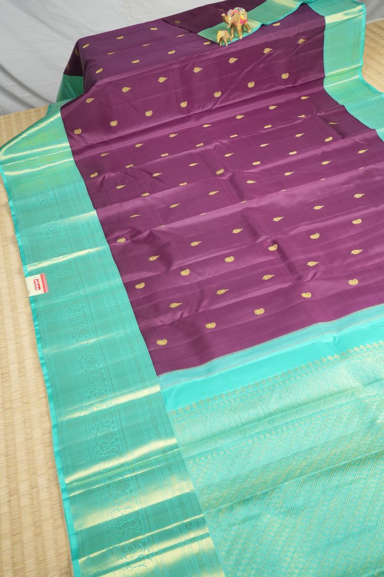 Viola Purple Kanchipuram Silk Sarees with Gold Zari Buttis (small Dots Or Motifs) view 2