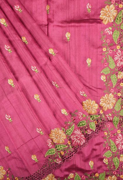 Rouge Pink Tussar Saree with Without Zari Zari Buttis (small Dots Or Motifs)