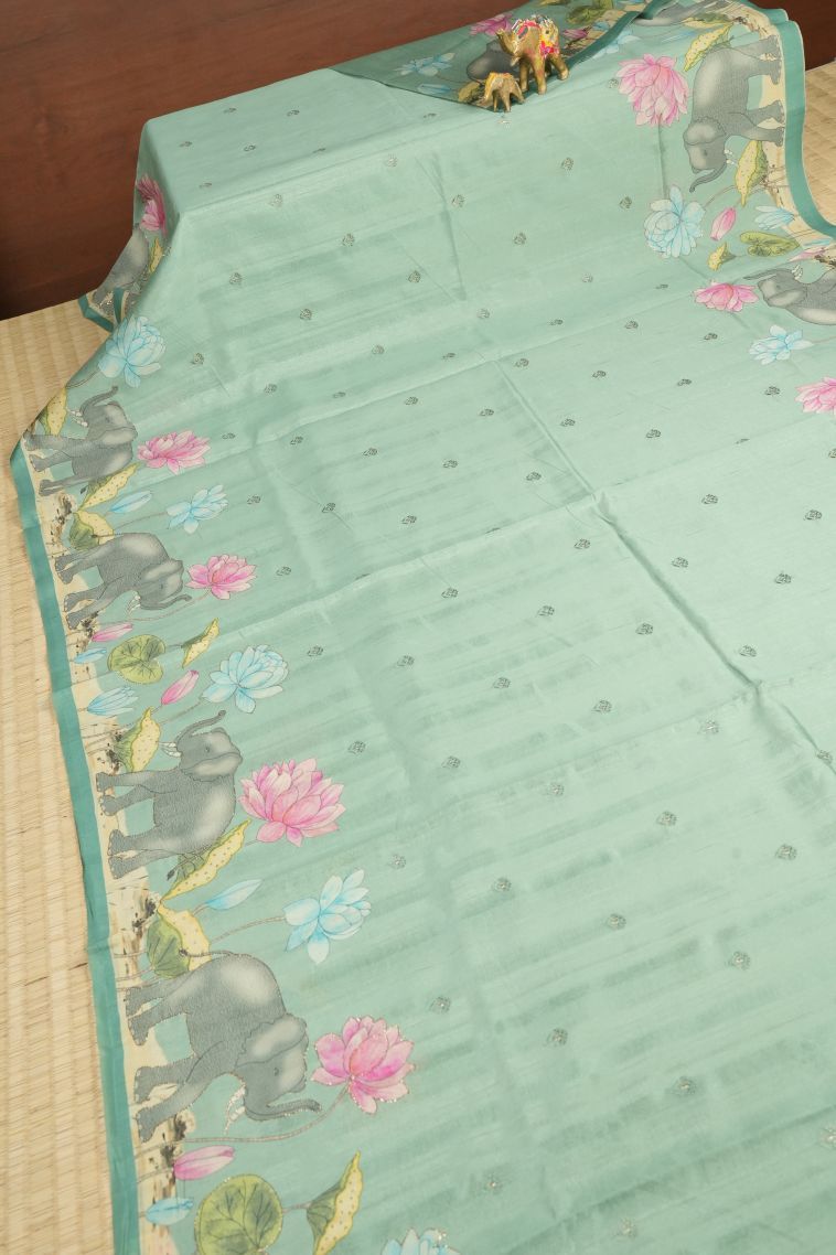 Arctic Blue Tussar Saree with Without Zari Zari Buttis (small Dots Or Motifs) view 2