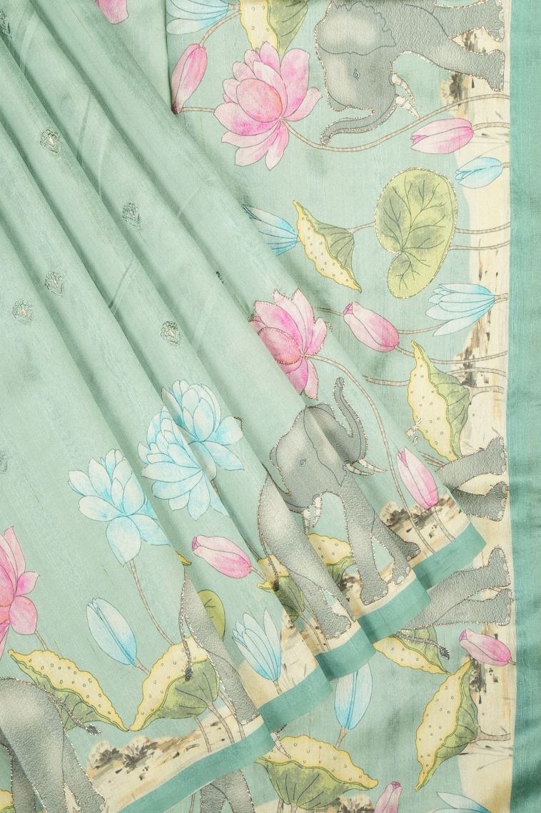 Arctic Blue Tussar Saree with Without Zari Zari Buttis (small Dots Or Motifs) view 1