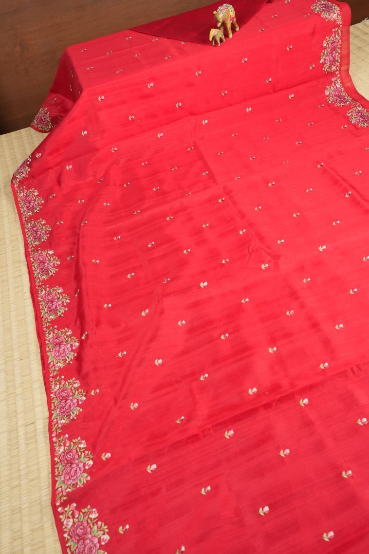 Strawberry Pink Tussar Saree with Without Zari Zari Buttis (small Dots Or Motifs) view 2