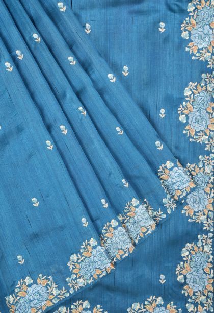 Lapis Blue Tussar Saree with Without Zari Zari Paisley (mango Design)