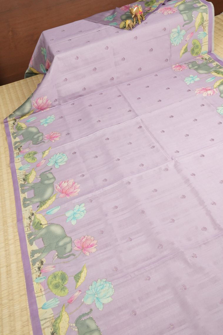 Lavender Purple Tussar Saree with Without Zari Zari Buttis (small Dots Or Motifs) view 2