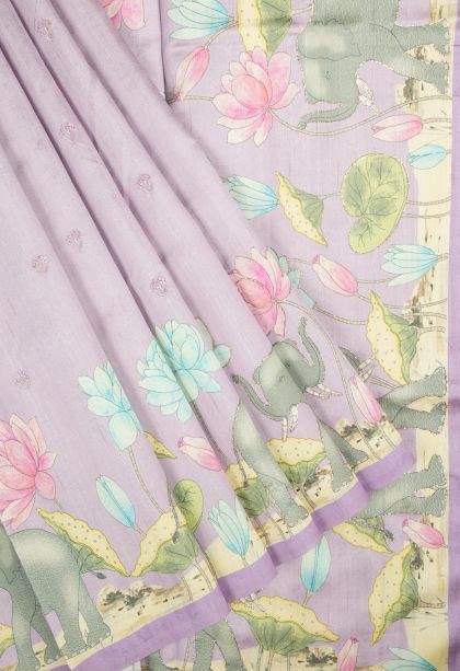Lavender Purple Tussar Saree with Without Zari Zari Buttis (small Dots Or Motifs)