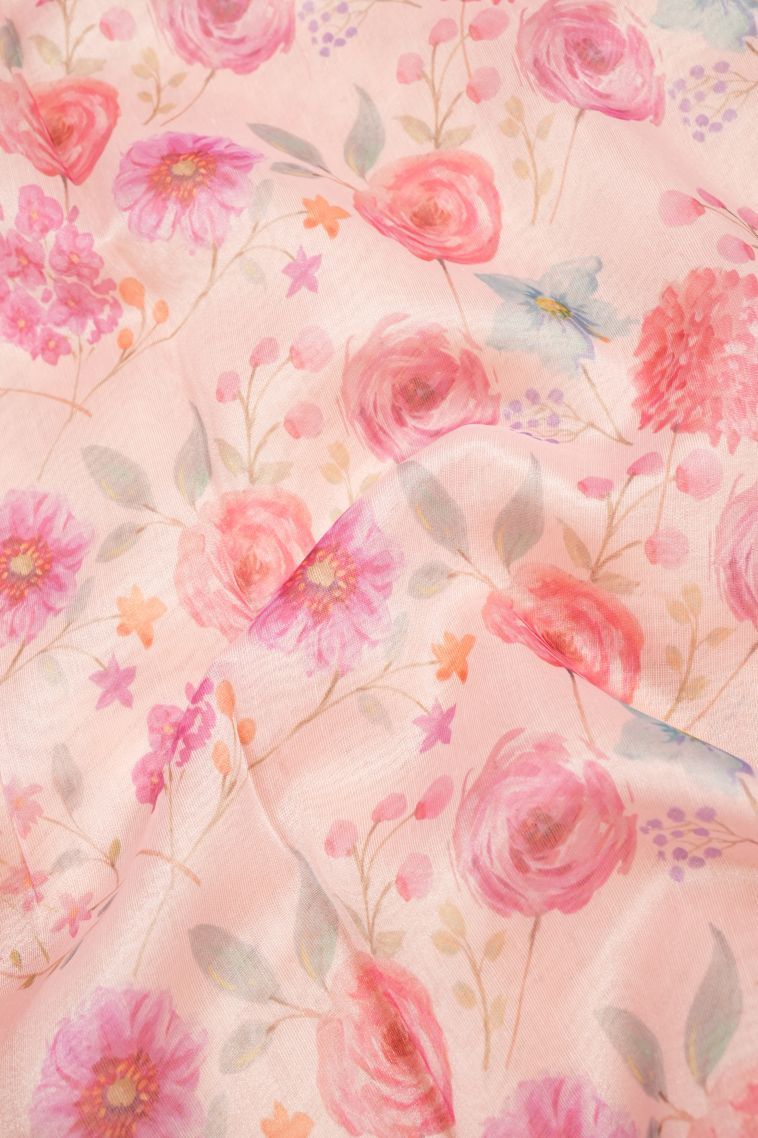 Crepe Pink Organza Saree with Without Zari Zari Floral Patterns view 3