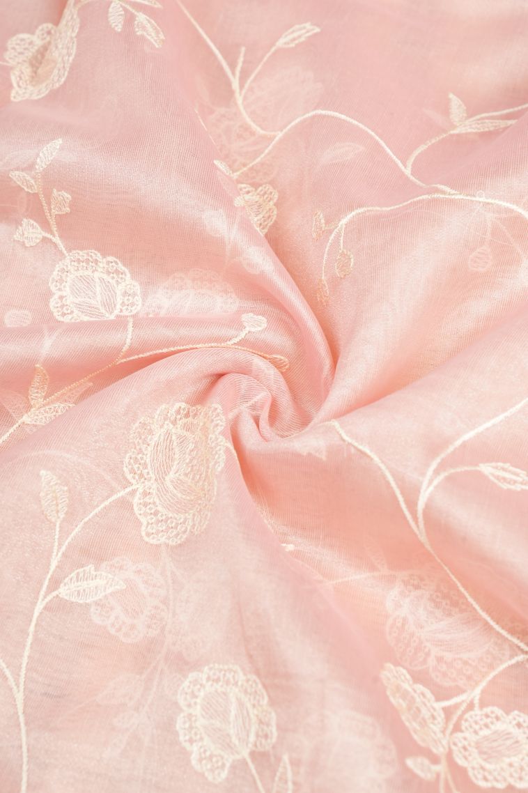 Crepe Pink Organza Saree with Without Zari Zari Floral Patterns view 4