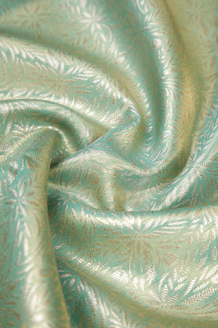 Arctic Blue Tissue Silk Sarees with Silver Zari Floral Patterns view 4