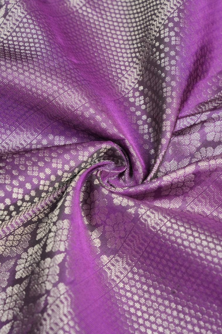 Amethyst Purple Soft Silk Saree with Silver Zari Floral Patterns view 4