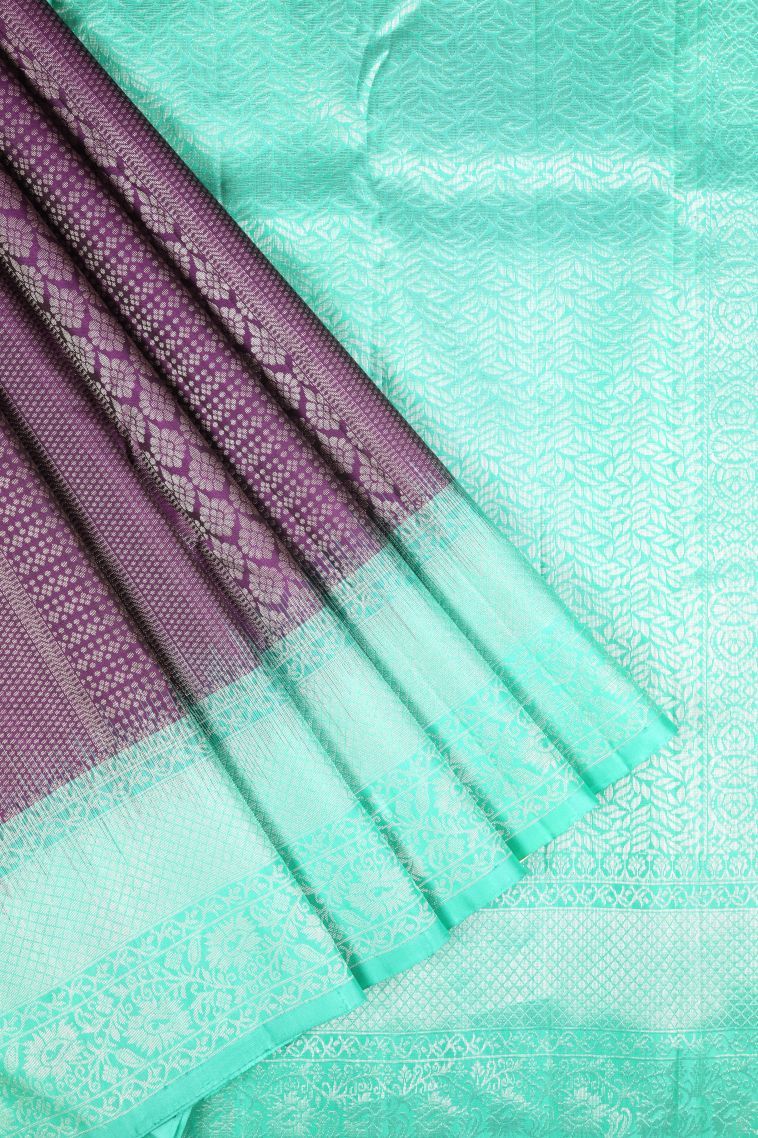 Amethyst Purple Soft Silk Saree with Silver Zari Floral Patterns view 1