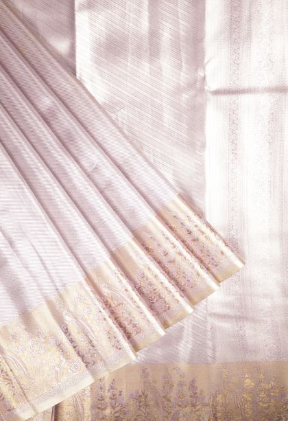 Lavender Purple Tissue Silk Sarees with Silver Zari Stripes