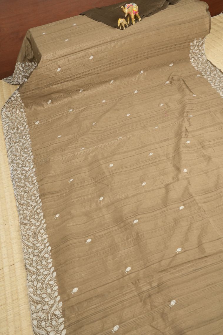Tortilla Brown Tussar Saree with Without Zari Zari Buttis (small Dots Or Motifs) view 2