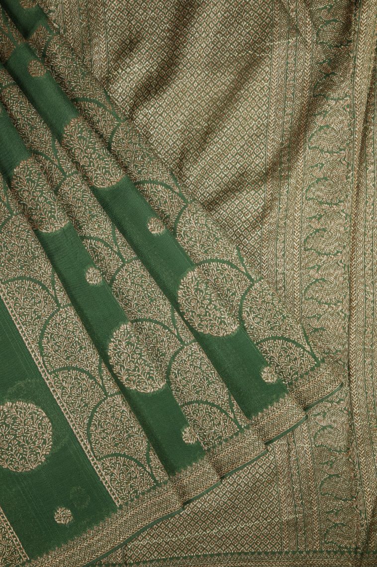 Basil Green Banaras Sarees with Copper Zari Buttis (small Dots Or Motifs) view 1