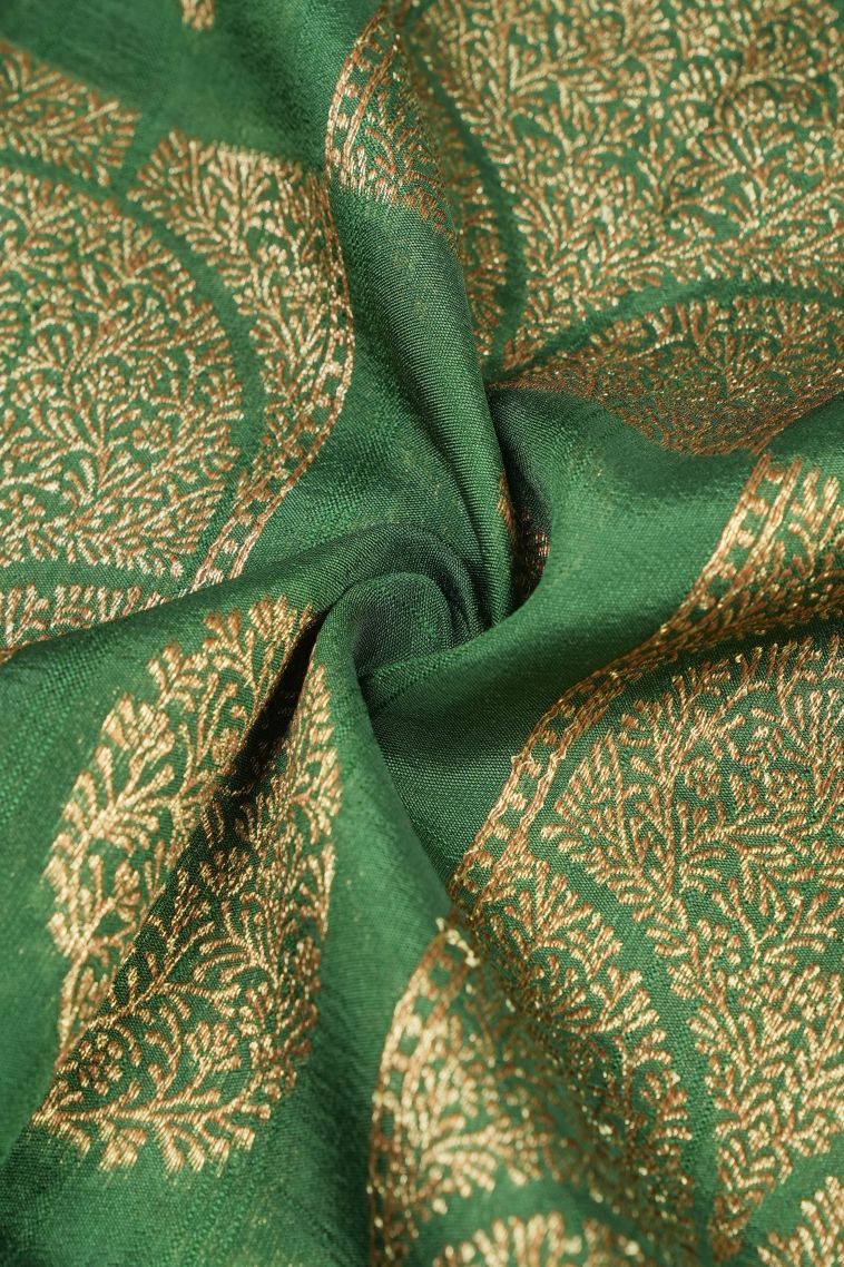 Basil Green Banaras Sarees with Copper Zari Buttis (small Dots Or Motifs) view 4