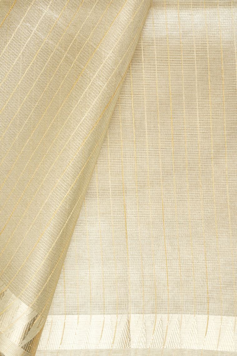 Gold Organza Saree with Without Zari Zari Floral Patterns view 3