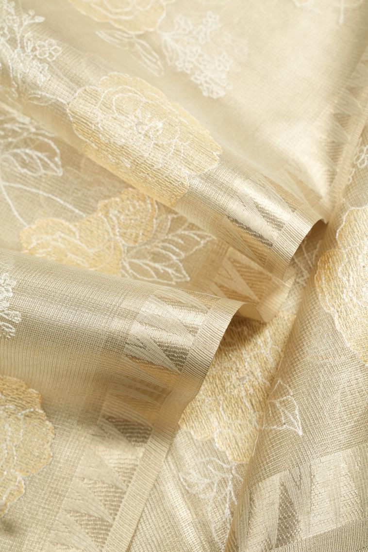 Gold Organza Saree with Without Zari Zari Floral Patterns view 4