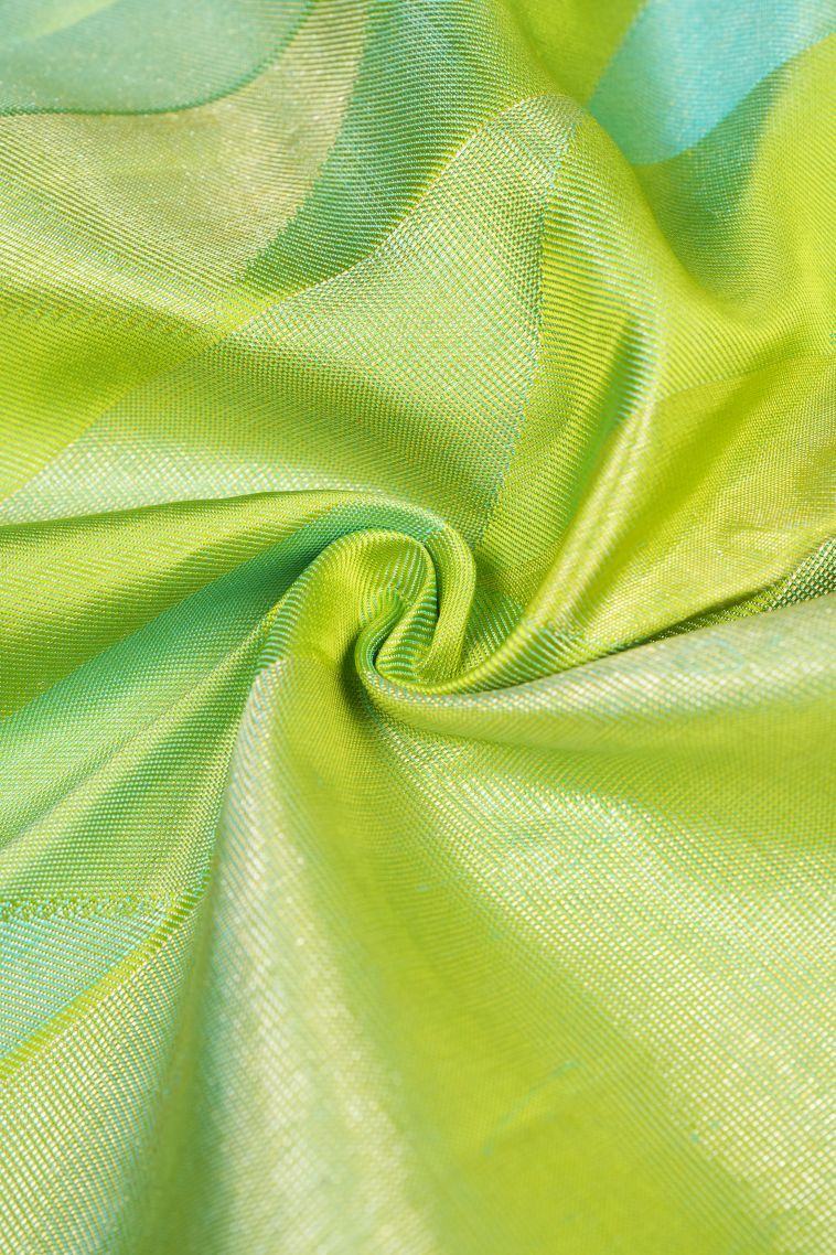 Chartreuse Green Kanchipuram Silk Sarees with Gold Zari Geometric Shapes view 4