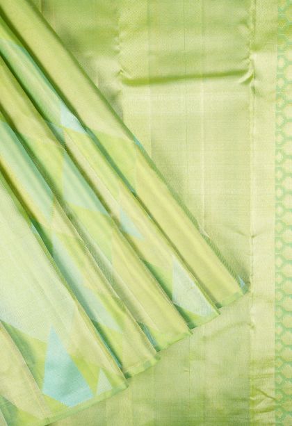 Chartreuse Green Kanchipuram Silk Sarees with Gold Zari Geometric Shapes