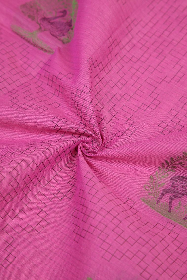 Bubblegum Pink Kovai Cotton Sarees with Without Zari Zari Buttis (small Dots Or Motifs) view 4