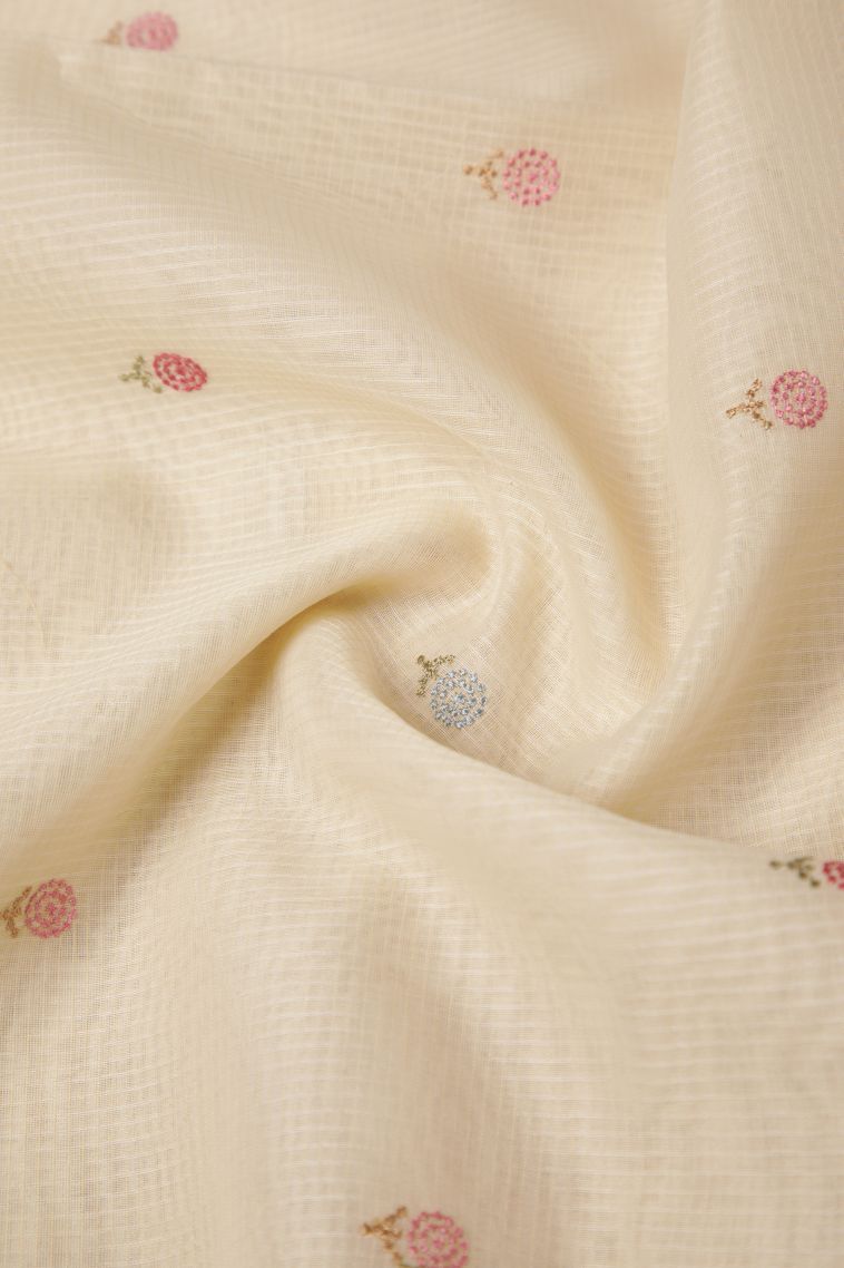 Cream White Tussar Saree with Without Zari Zari Buttis (small Dots Or Motifs) view 4