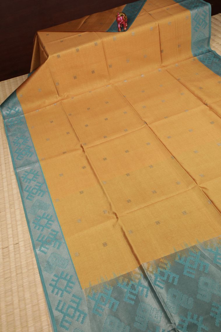 Gold Tussar Saree with Bronze Zari Buttis (small Dots Or Motifs) view 2