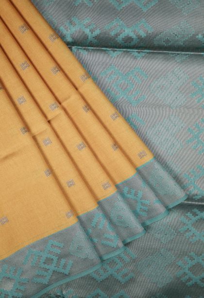 Gold Tussar Saree with Bronze Zari Buttis (small Dots Or Motifs)