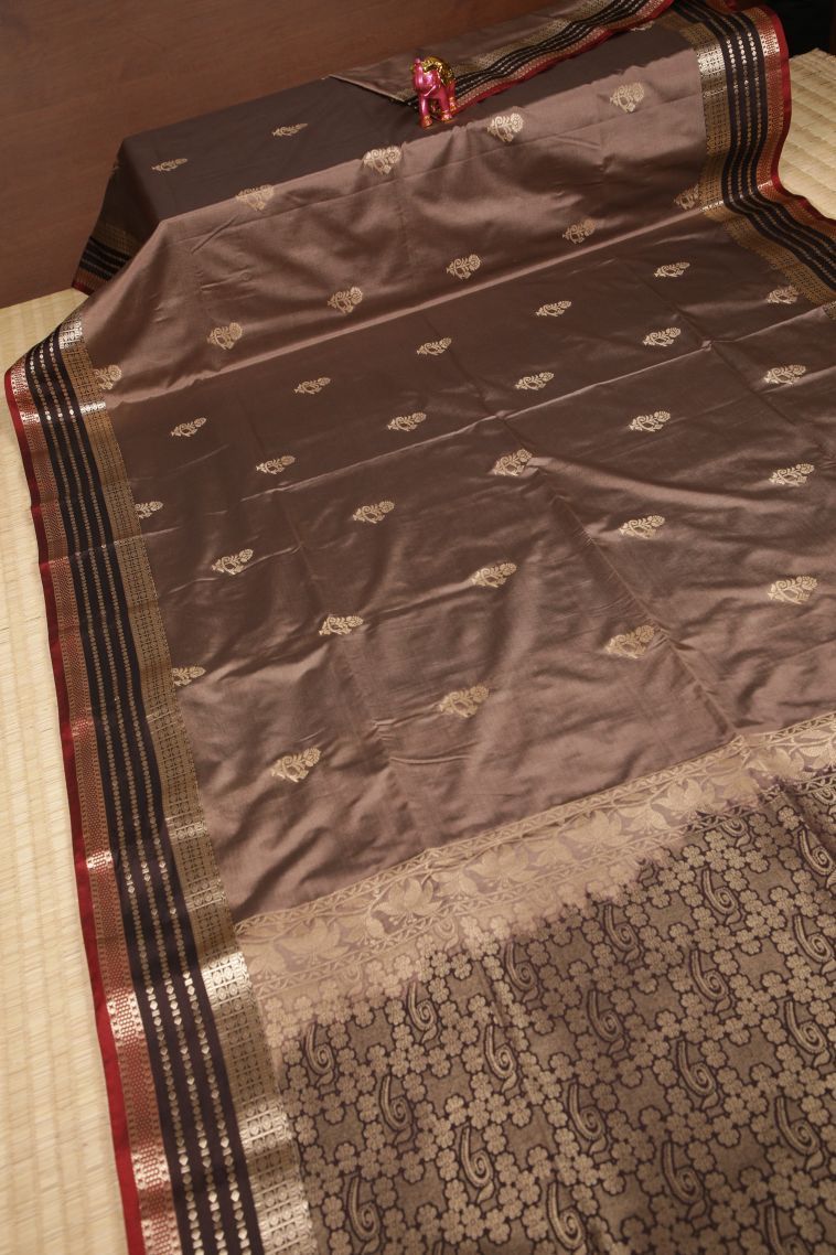 Tawny Brown Soft Silk Saree with Copper Zari Buttis (small Dots Or Motifs) view 2