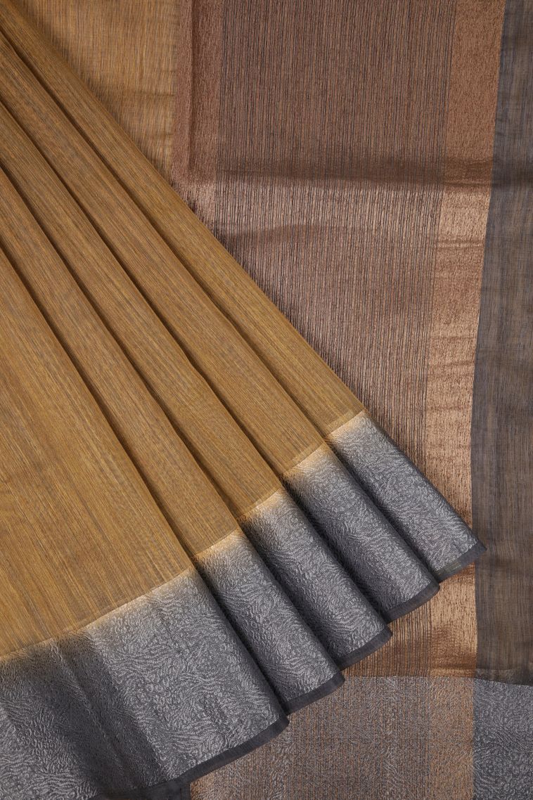 Gold Tussar Saree with Without Zari Zari Plain view 1