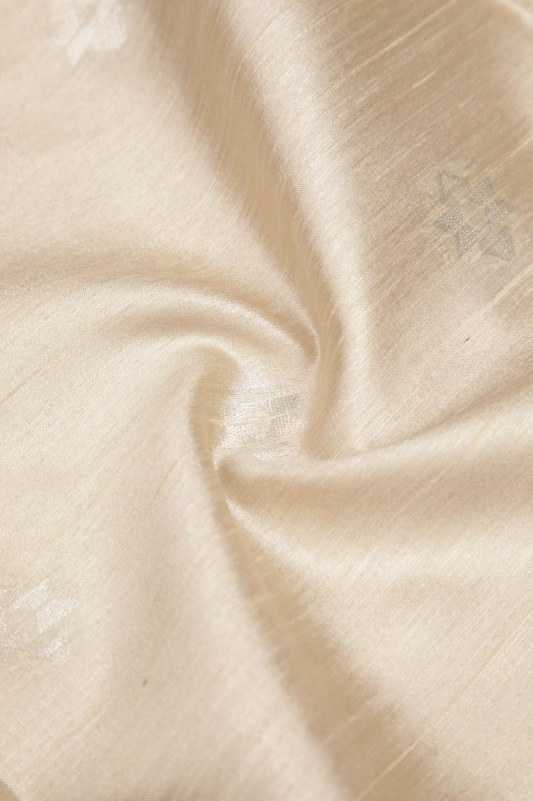 Cream White Tussar Saree with Silver Zari Buttis (small Dots Or Motifs) view 4