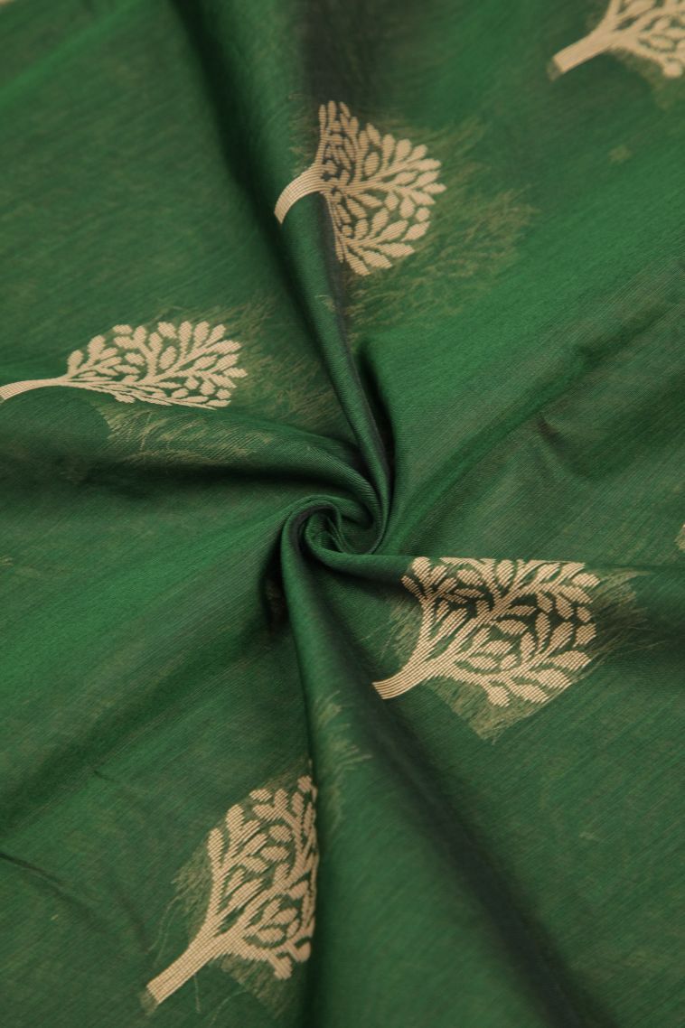 Bottle Green Silk Cotton with Without Zari Zari Buttis (small Dots Or Motifs) view 4