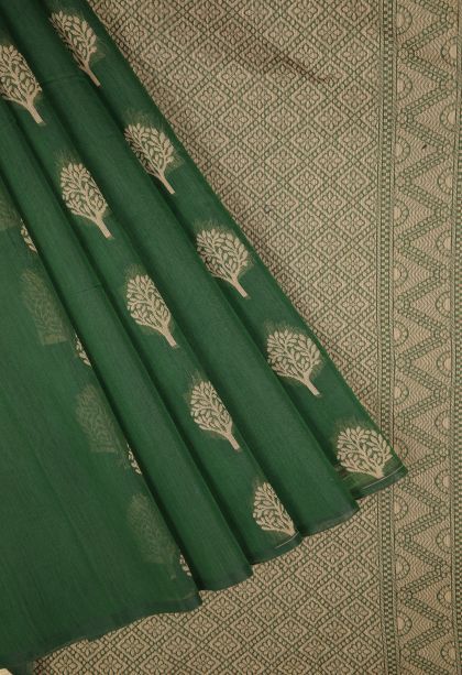 Bottle Green Silk Cotton with Without Zari Zari Buttis (small Dots Or Motifs)