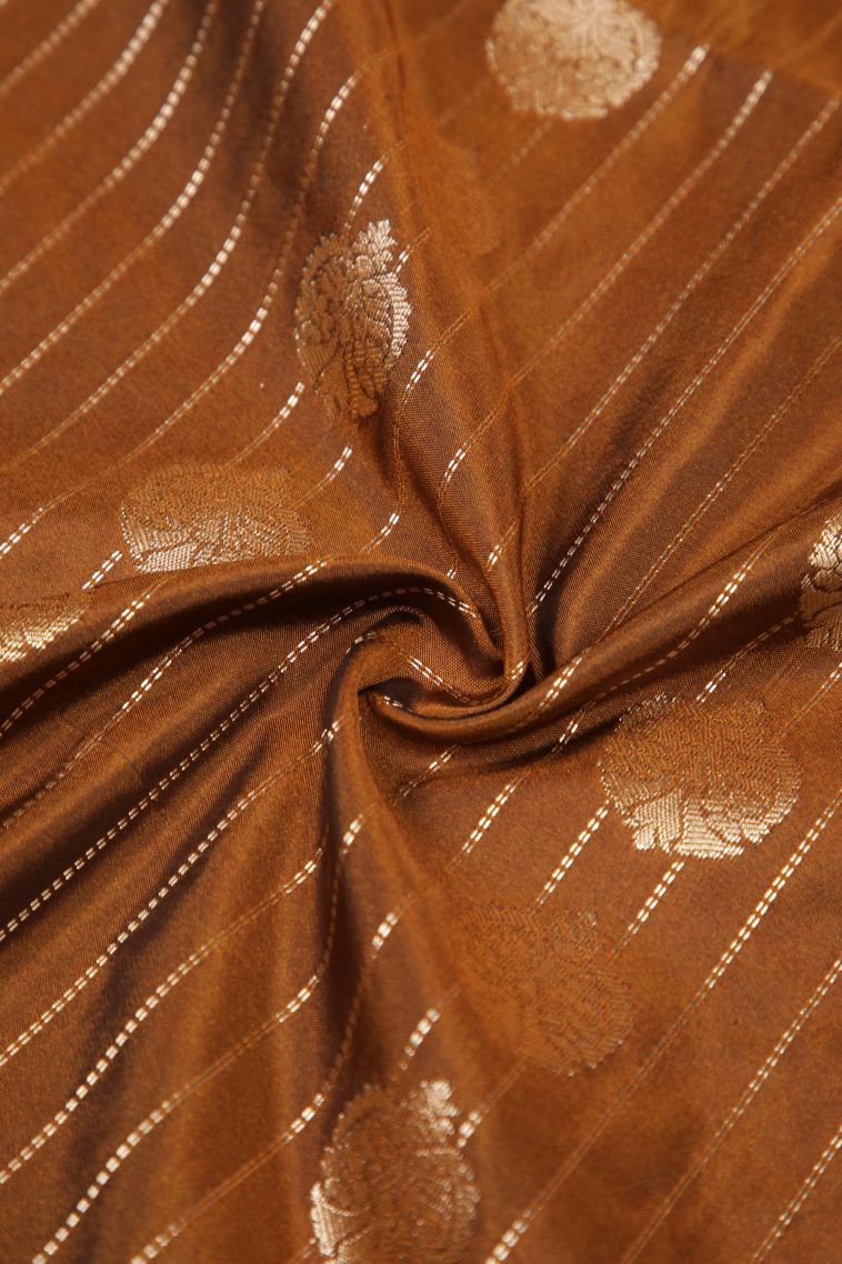 Tawny Brown Soft Silk Saree with Copper Zari Stripes view 4