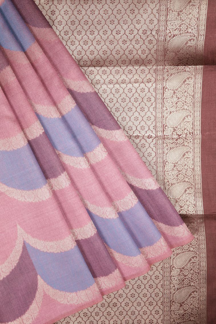 Lemonade Pink Tussar Saree with Without Zari Zari Floral Patterns view 1
