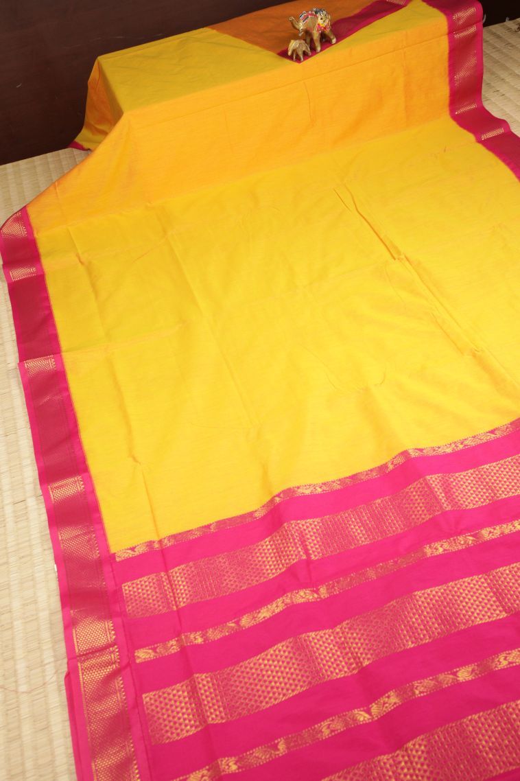 Lemon Yellow Kalyani Cotton with Without Zari Zari Plain view 2