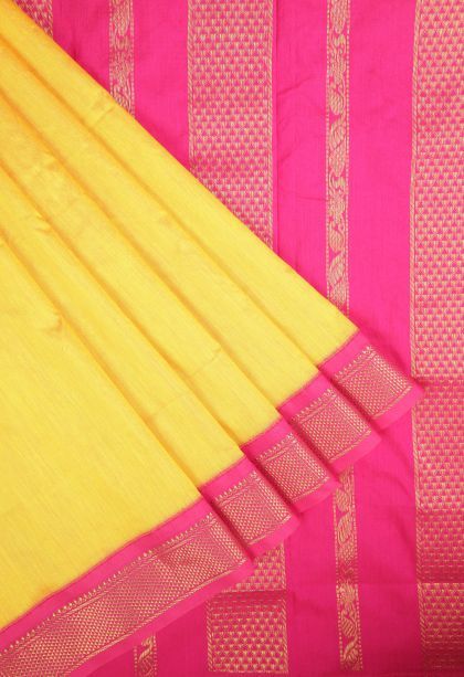Lemon Yellow Kalyani Cotton with Without Zari Zari Plain