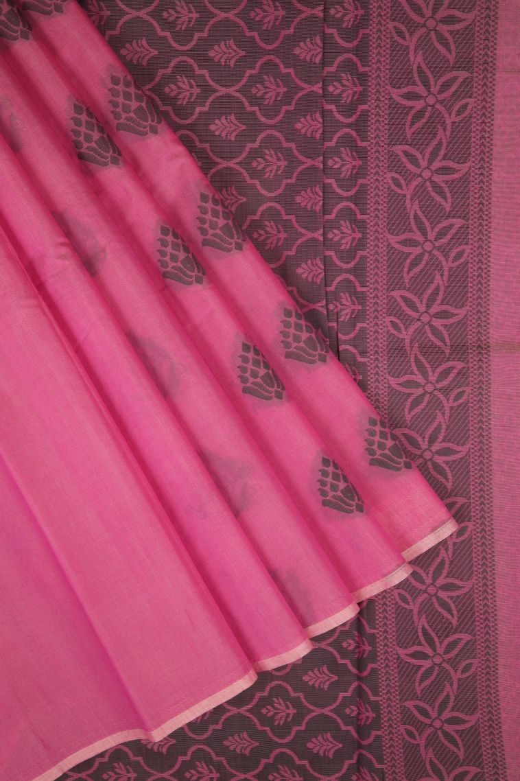 Bubblegum Pink Silk Cotton with Without Zari Zari Buttis (small Dots Or Motifs) view 1