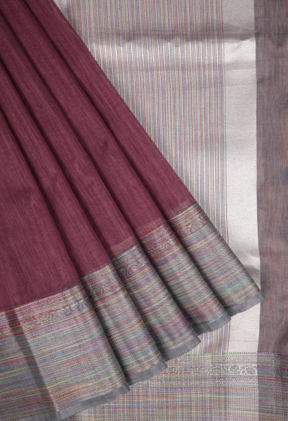 Magenta Purple Tussar Saree with Without Zari Zari Plain