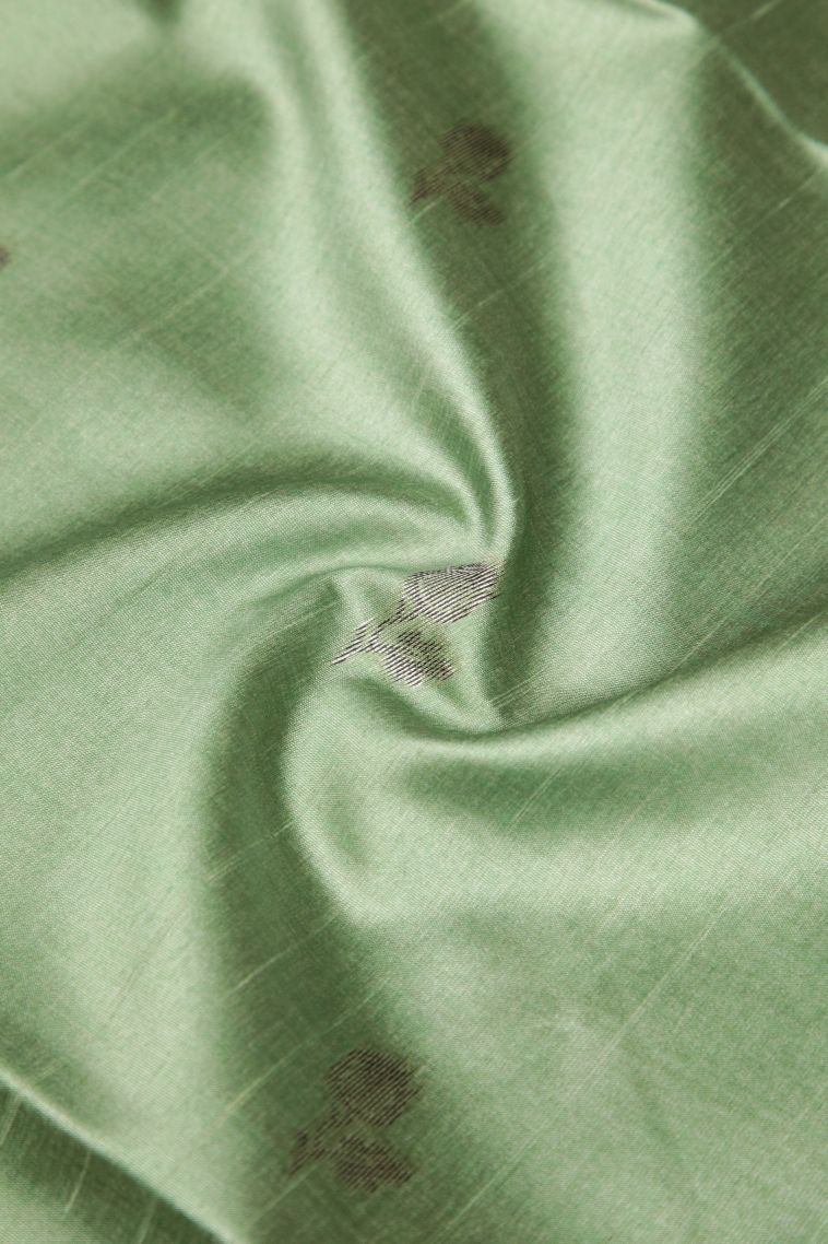 Mint Green Tussar Saree with Bronze Zari Buttis (small Dots Or Motifs) view 4