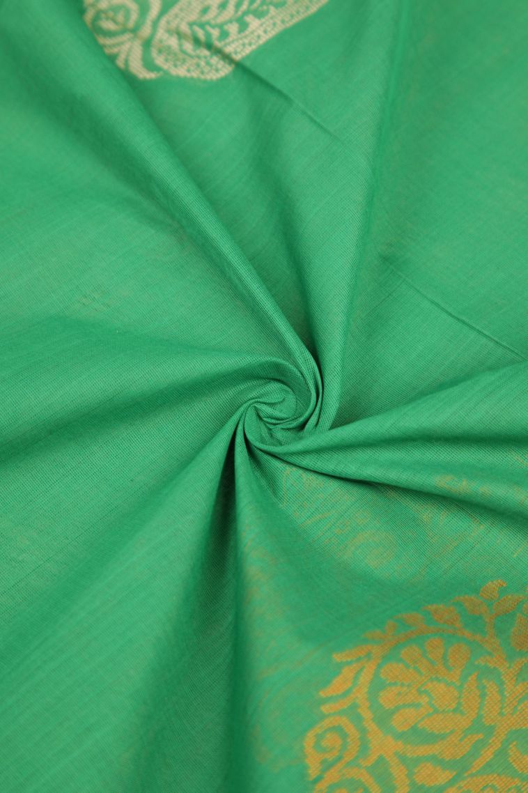 Mint Green Pure Handloom Kovai Cotton with Without Zari Zari Buttis (small Dots Or Motifs) view 4
